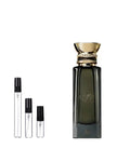 Ahmed Al Maghribi Laathani sample – decant naast de volle fles ter herkenning